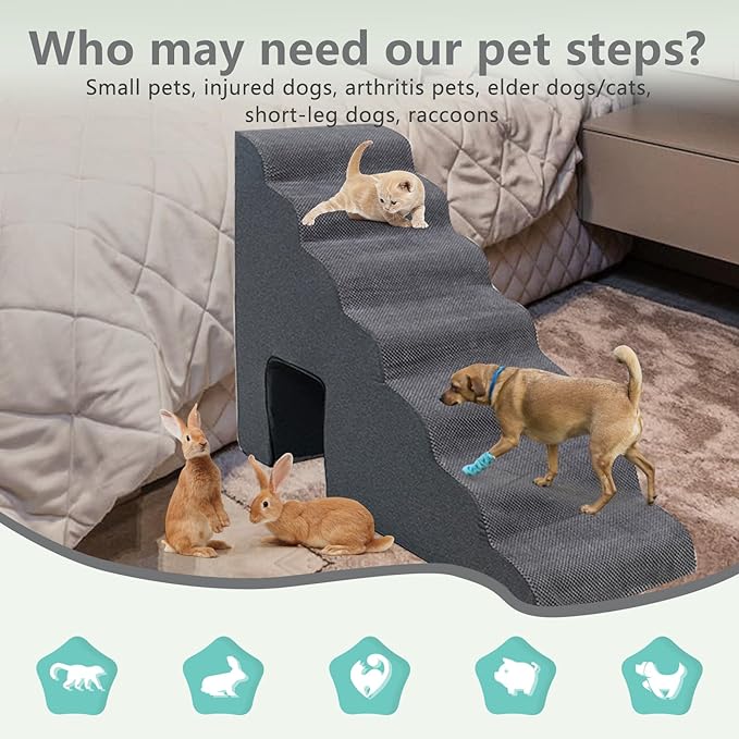 Dog Stairs for High Beds 30-36 inches Tall, 7-Step Pet Stairs/Steps for Small Large Dogs, 30D Foam Pet Steps/Ramp/Ladder for High Bedsides, with 4pcs Dog Ramp for Stairs, Dark Grey-PawvioPets