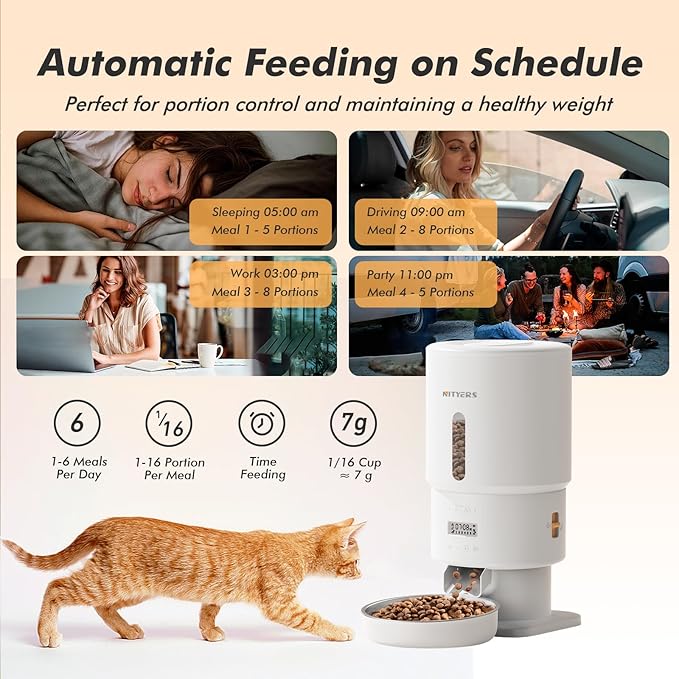 Automatic Cat Feeder - 5L Anti-Clog Cat Food Dispenser with Freshness Preservation, 1-6 Meals/Day, Programmable Portions, 10s Voice, 180-Day Battery Life, Auto Pet Feeder for Multi Cats & Dogs-PawvioPets