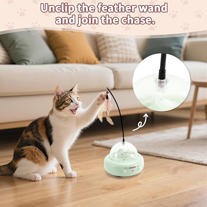 Automatic Cat Toys with Feathers, Interactive Cat Toy for Indoor Exercise, Rechargeable Teasing Toys for Indoor Cats, USB Powered, Smart Standby&Obstacle Avoidance(Green)-PawvioPets