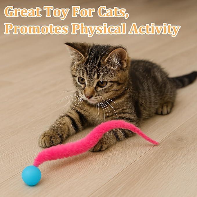 6 Pcs Bouncy Ball for Cats, Colorful Fuzzy Bouncy Cat Worm Toy Ball Fuzzy Worms (Balls Colors are Random)-PawvioPets