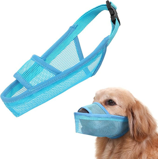 Crazy Felix Nylon Dog Muzzle for Small Medium Large Dogs Dachshund Beagle Poodle Labrador, Air Mesh Breathable and Drinkable Pet Mouth Guard for Anti-Biting Chewing Scavenging(L, Blue)-PawvioPets