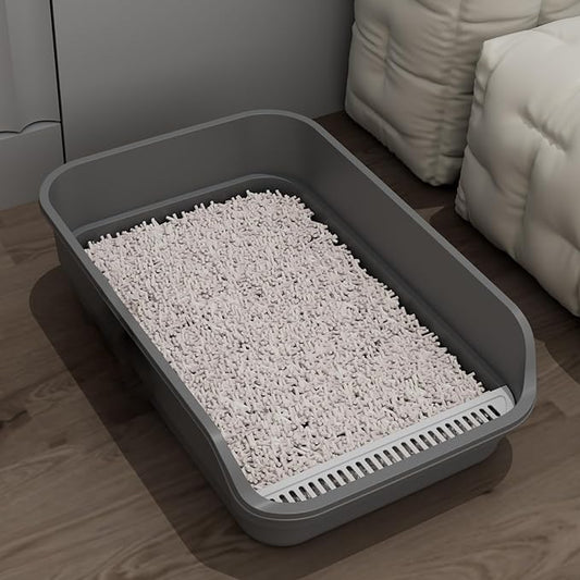 Extea Large Cat Litter Box with High Sides,Cat Boxes for Indoor Cats,Cat Litter Pan for Kitty,Litter Box with Low Entry,Easy to Clean,Anti-Splashing,23.6" x15.7" x6.2" (Grey)-PawvioPets
