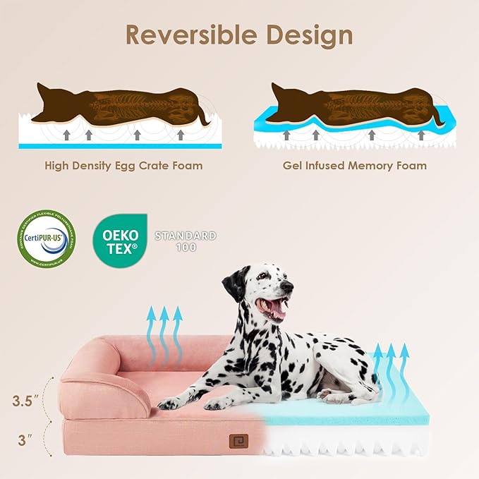 EHEYCIGA Orthopedic Dog Beds for Large Dogs, Waterproof Memory Foam Large Dog Bed with Sides, Non-Slip Bottom and Egg-Crate Foam Pet Couch Bed with Washable Removable Cover, Dusty Pink-PawvioPets