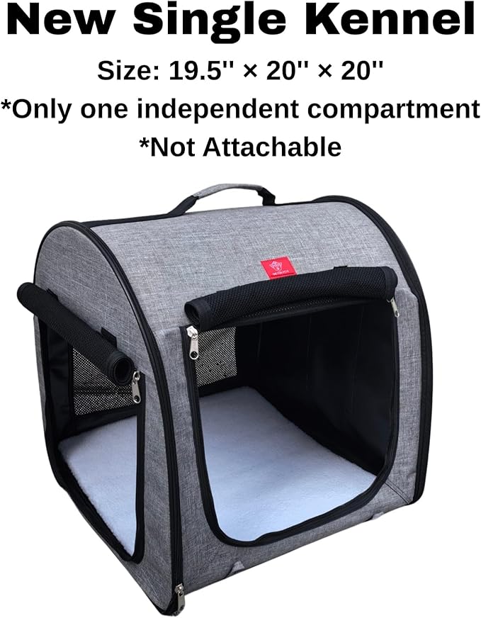 Fabric Portable Pet Kennel/Shelter, Single, Gray, 20"x20"x19.5" - Car Seat-Belt Fixture Included-PawvioPets