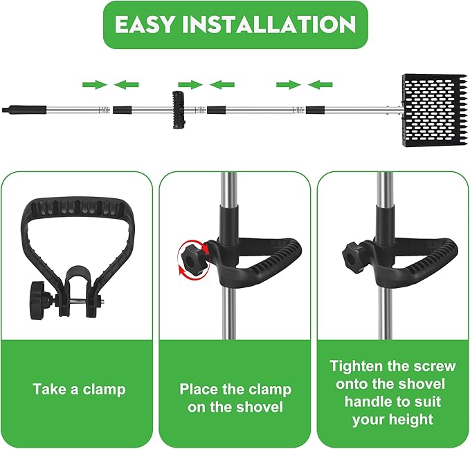 2-in-1 Chicken Poop Scooper & Rake - Adjustable Chicken Coop Scoop with Handle（39、53、67 in），Stainless Steel Shovel Head- Litter Scooper Sand & Sifting Shovel for Chicken Coops-PawvioPets