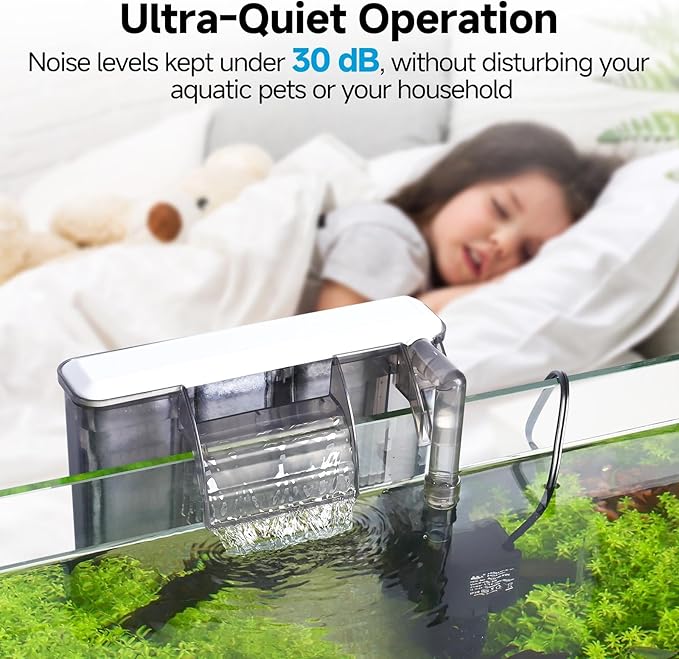 AQQA Quiet 20-30 Gallon Fish Tank Filters - Auto Start Hang on Back Aquarium Filter, 6W/ 8W Adjustable Flow, Deodorization Decontamination Filter System AQ168 (6W 158GPH)-PawvioPets
