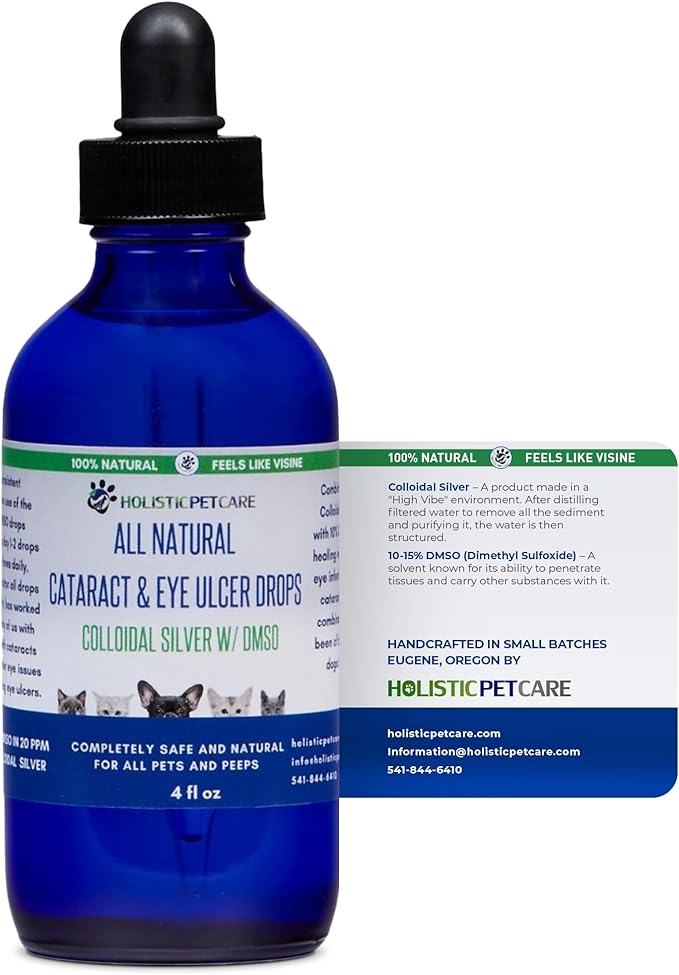Eye Ulcer Drops - Colloidal Silver with DMSO Eye Drops for Dogs & Cat Eye Infections & Irritations - Eye Care Solution Reduces Cataracts - All Natural Pet Eye Health Care (4 oz)-PawvioPets