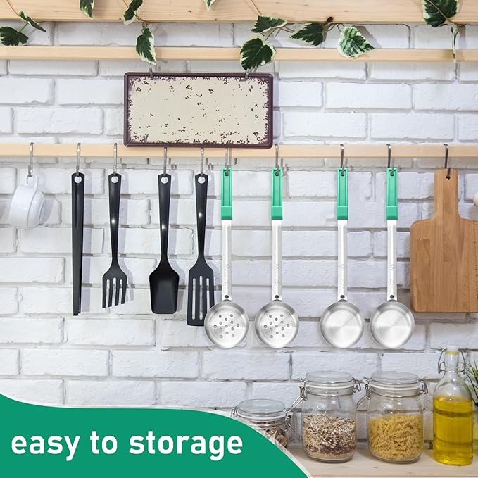 16 Pcs Portion Control Serving Spoons, Restaurant Measuring Serving Ladle Utensils, Portion Control Slotted Scoops for Weight Loss, Solid and Perforated Scoops(Green,4 oz)-PawvioPets