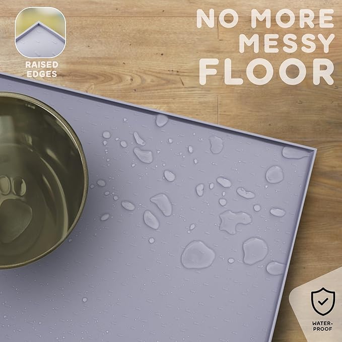 Dog Food Mat - 28x18 Raised Edges Dogs Mat for Food and Water Prevent Spill, Waterproof Cat Food Mats Protect Floors, Easy Clean Dog Bowl Mats for Food and Water, Silicone Pet Feeding Placemats-PawvioPets