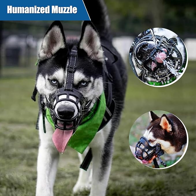Dog Muzzle, Breathable Basket Muzzles for Small Medium Large Sized Dogs, Adjustable Humane Cage Mouth Cover for Scavenging Grooming Biting Chewing, Allows Panting and Drinking(Soft Rubber, XL)-PawvioPets