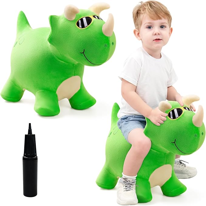 EVERICH TOY Bouncy Horse Dinosaur Toys, Inflatable Bouncing Animal Hopping Toys, Outdoor Indoor Ride on Bouncer, Boys Girls Birthday Gift for 18 Month 2 3 4 5 6 Year Old Kid- Plush Dinosaur Toy-PawvioPets