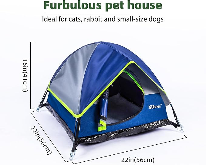 GDanes Blue Cat Tent, Large Cave Bed for Indoor Cats and Small Dogs with Soft Pad - 22" x 22" x 16"-PawvioPets