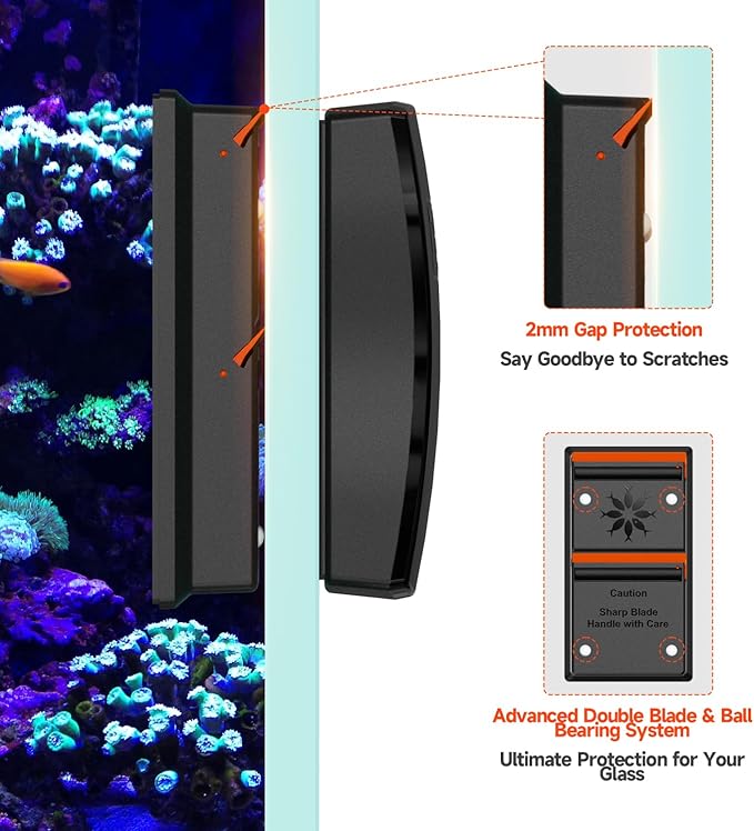 Elyron Dual Scraper Magnetic Aquarium Cleaner,Strong Magnetic Fish Tank Cleaner & Aquarium Algae Scraper for Glass/Acrylic Tanks (Small for ≤1/2" (12mm) Thick Glass)-PawvioPets