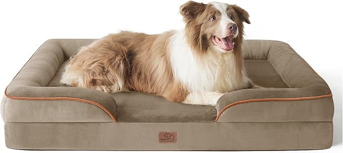 Bedsure L Plus Orthopedic Dog Bed for Large Dogs - Washable Dog Cat Bed Waterproof, L Plus Big Comfort Dogs Couch Sofa with Washable Removable Cover, Pet Bed with Nonskid Bottom, Hazel, 38"-PawvioPets