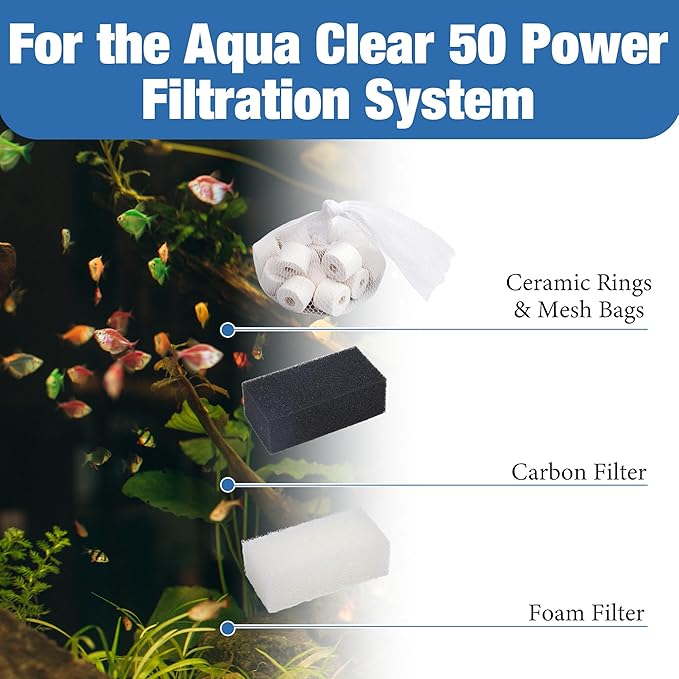 4 Sets of Three-Stage Filtration Maintenance Kit for Fish Tank Filters Replacement for Aquaclear 50 Power Filter Fish Tank Filter for 20- to 50-Gallon Aquariums-PawvioPets