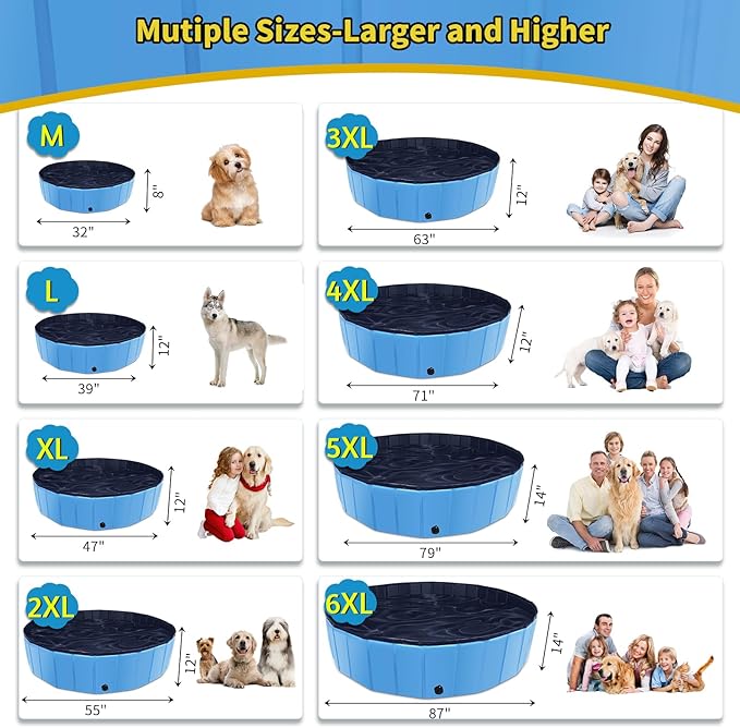 Foldable Dog Pool, 79" x 14" Large Kiddie Pool with Hard Plastic, Non-Slip Dog Bath Tub for Outdoor Backyard, Collapsible Dog Swimming Pool for Kids Dogs Pets (Blue)-PawvioPets