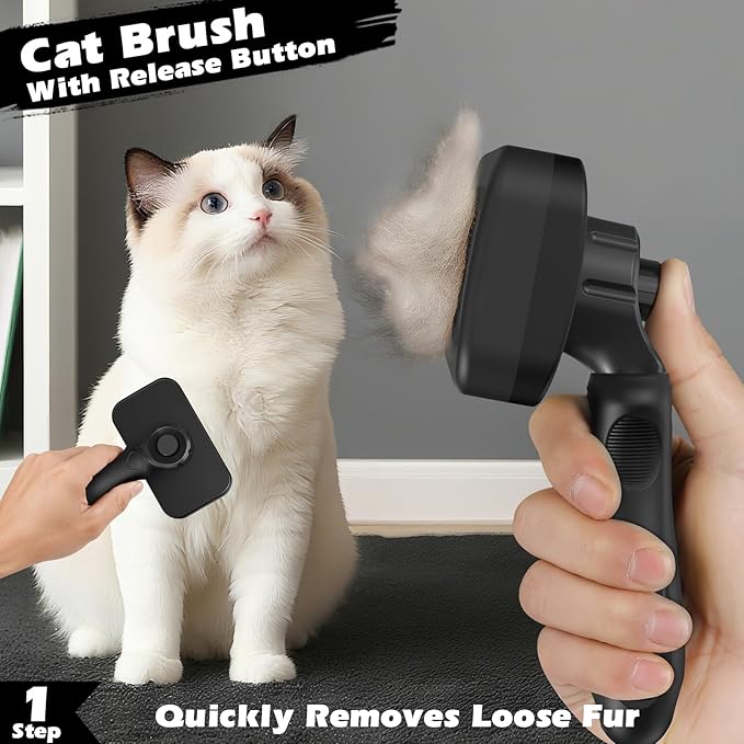 Comotech 3PCS Cat Grooming Supplies,Cat Brush & Nail Clipper/Trimmer & Flea Comb for Shedding Indoor Cats Dogs and Small Animals - Meet All Your Pet's Daily Grooming Needs - All in One Set (Black)-PawvioPets