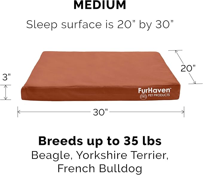 Furhaven Water-Resistant Cooling Gel Dog Bed for Medium/Small Dogs w/ Removable Washable Cover, For Dogs Up to 35 lbs - Indoor/Outdoor Logo Print Oxford Polycanvas Mattress - Chestnut, Medium-PawvioPets