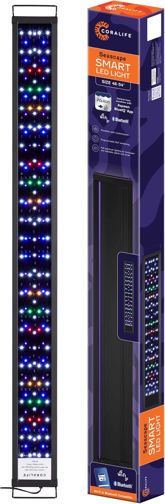 Coralife Fish Tank Aquarium Seascape WiFi/Bluetooth Smart LED Light Fixture, 48-54"-PawvioPets