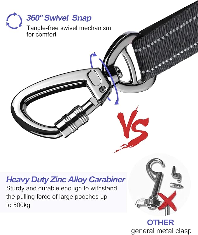 AUBELL Dog Seat Belt for Car,Updated 3-in-1 Adjustable Reflective Bungee Heavy Duty Dog Car Harness Tether with Clip Hook Latch & Buckle,Swivel Zinc Alloy Carabiner,Black-PawvioPets