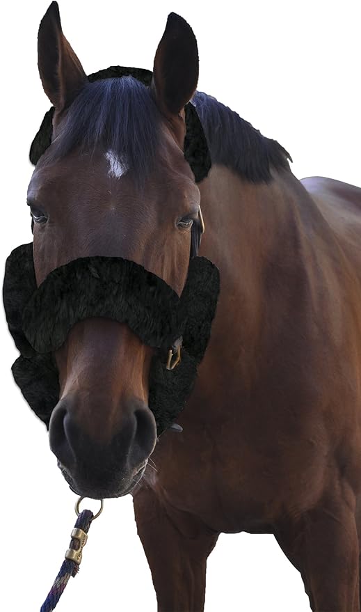 ECP Equine Comfort Products Merino Sheepskin Halter Fleece Set for Horses, 100% Natural Wool, Chafe Protection, Breathable Relief & Cushioned Comfort, Machine Washable, 9-Piece Set, Black-PawvioPets