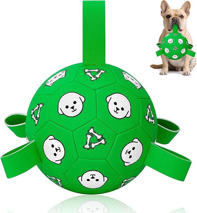 Dog Toys Ball, Durable Dog Soccer Ball with Straps, Interactive Dog Toys for Tug of War, Water Pool Puppy Toys for Indoor/Outdoor – Fun Dog Birthday Gift for Small & Medium Dogs, 6 Inch-PawvioPets