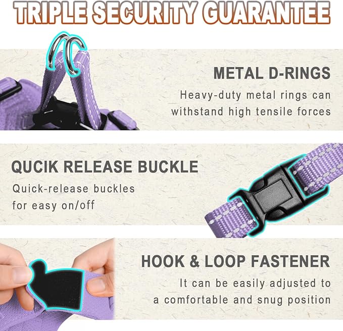 Dog Harness Step in Dog Vest Harness, Reflective Adjustable Puppy No Pull Harness Breathable Soft for Small and Medium Dogs Cats, Violet Purple, S-PawvioPets
