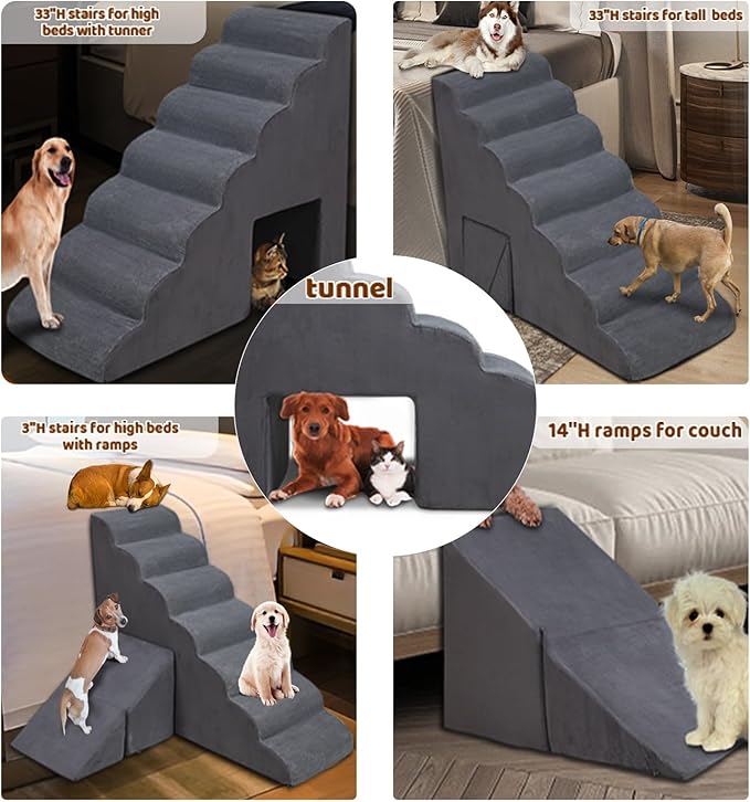 Dog Stairs & Steps for High Beds 30-36 inches High Tall for Large Medium Dogs, LitaiL 30inch 7 Steps Pet Stairs/Steps for High Beds,llDogs, Non-Slip Dog Ramps for Small Dogs and Cats-PawvioPets