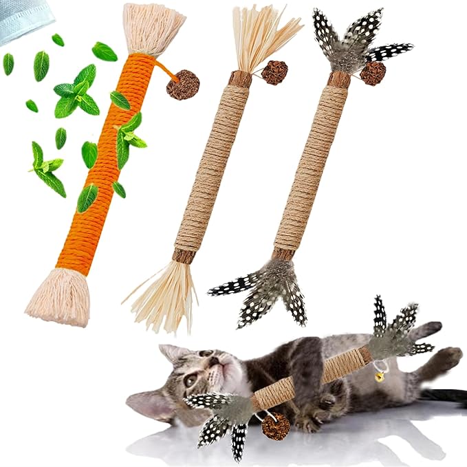 Cat Toys 3Pack Silvervine Chew Stick Kitten Treat Catnip Toy Kitty Natural Stuff Catnip for Cleaning Teeth Indoor Dental Snack Interactive-PawvioPets