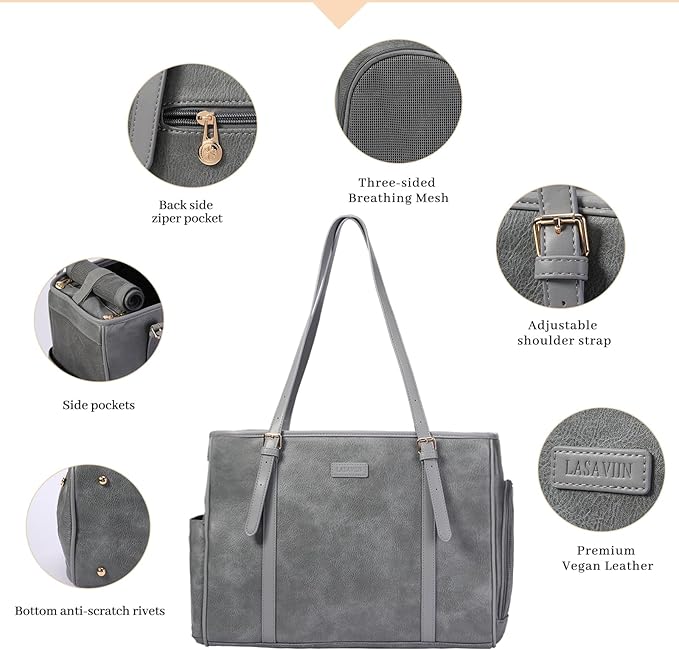 Fashion Dog Purse Pet Carrier Leather Bag for Small Dogs Cats Puppy, Portable Tote Bag Airline Approved Soft-Sided Carriers (Grey)-PawvioPets