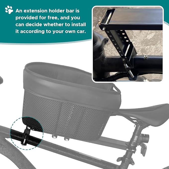 Dog Bike Basket Mountain Bike Shopping Basket Portable Cat and Dog Carrier for Bike Front Crossbar with Sponge Liner ty Strap (Black)-PawvioPets