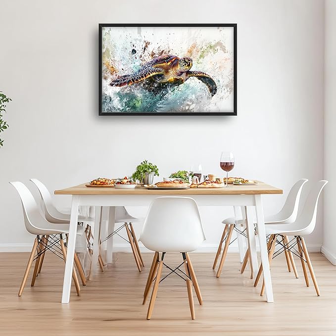 Extra Large Framed Sea Turtle Wall Art,Oversized Abstract Colorful Sea Nautical Wall Decor Pictures for Living Room,Canvas Print Painting Modern Artwork Bedroom Office Bathroom Home Decor 36L x24W-PawvioPets