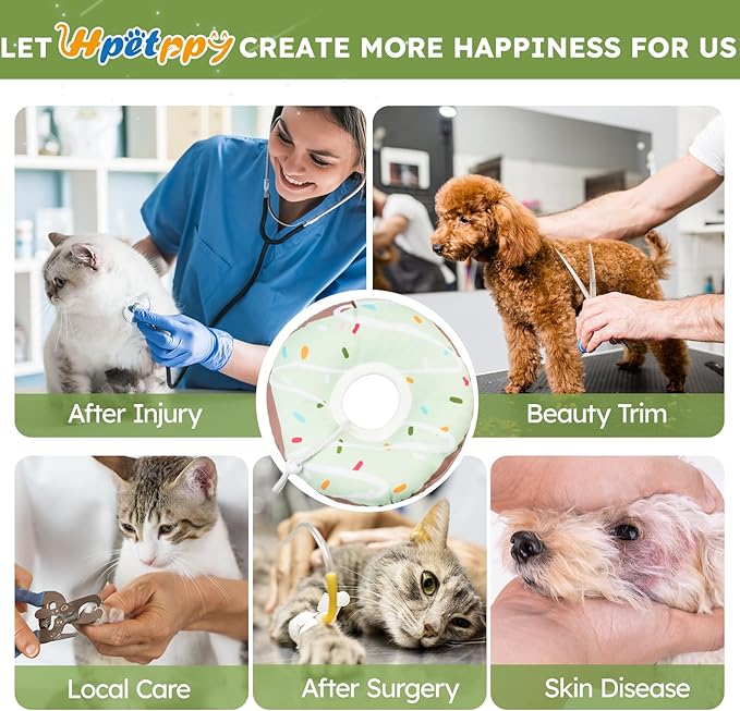 Cat Cone Collar Soft, Waterproof Cat Recovery Collars Spay Cones to Stop Licking Cute Donut E Collar After Surgery Anti-Lick Wound Healing Safety Elizabethan Collar for Kittens (Donut Green, Small)-PawvioPets