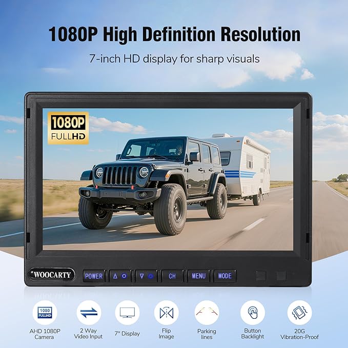 7-inch AHD1080P Wired RV Backup Camera System, IP69k Waterproof IR Night Vision Reversing Camera, Vibration-Proof 20G for Trailer/Tractors/Truck/Excavator/Caravan/Skid Steer/Heavy Equipment-PawvioPets