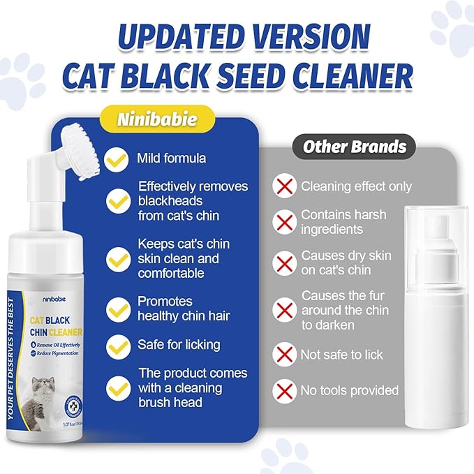 Cat Black Seed Cleaner,Remove Cat Chin Blackheads,Cat Acne Chin Treatment,2-in-1 Wash and Brush,Cruelty-Free and Freshness 5.07 fl.oz-PawvioPets