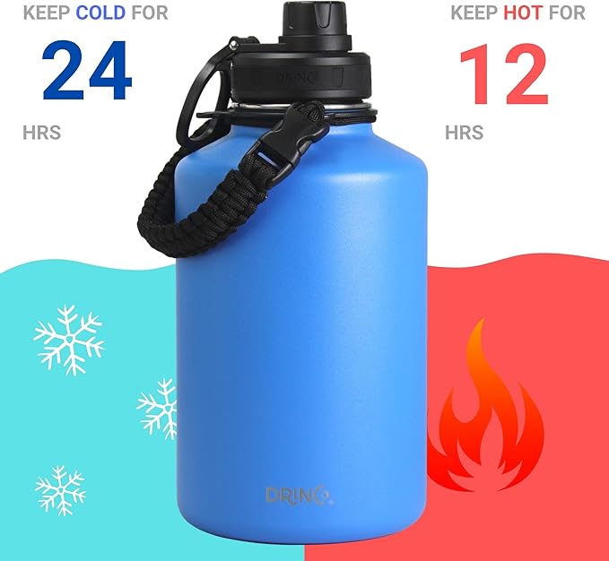 Drinco Stainless Steel Water Bottle Spout Lid Vacuum Insulated Double Wall Water Bottle Wide Mouth (64oz 40oz 32oz 22oz 18oz 14oz) Leak Proof Keep Cold Sport Camping Hiking (64 oz, 64oz Royal Blue)-PawvioPets