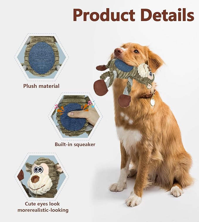 2Pack Dog Toys for Large Dog - Plush Squeaky Medium & Small Dog Toys - Stuffed Animals Puppy Toys - (Monkey+Octopus Pink)-PawvioPets