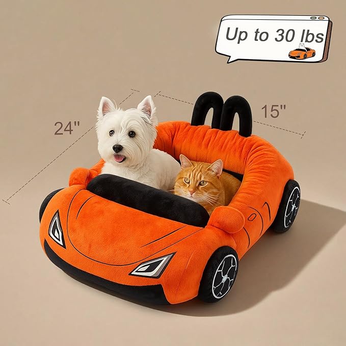 Cute Cat Beds Kitten Beds, Soft Small Dog Beds, Washable Pet Beds for Puppy and Kitty, Funny Supercar Cat Toys, 24 Inch-PawvioPets