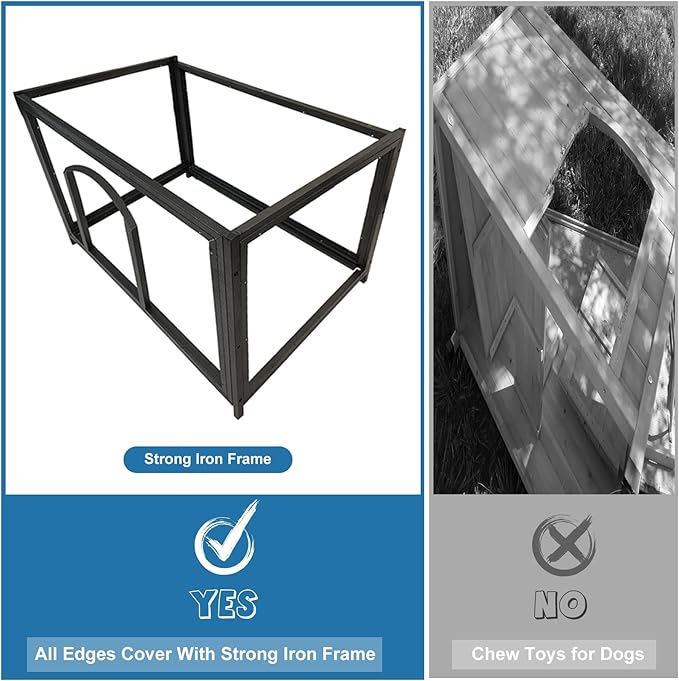 Dog House Outdoor Weatherproof 34.3" L Chew Proof Outside Dog Kennel for Small Medium Dogs with Strong Metal Chew Proof Frame Raised Design-PawvioPets