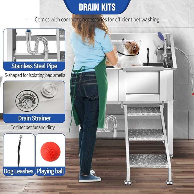 Electric Dog Bathing Station for Large Dogs, Height Adjustable Stainless Steel Dog Pet Washing Station, Professional Dog Grooming Tub with Electric Lift, Pet Wash Bath Station-PawvioPets