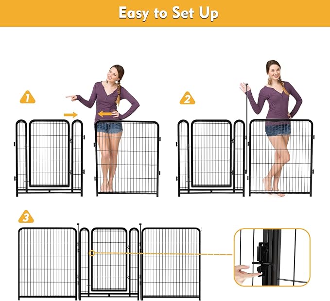 Dog Playpen 24 inch(H) 8 Panels Dog Fence Outdoor for Yard. Wide Door Low Threshold，Metal Dog Pen Heavy Duty Pet Puppy Exercise Pen for Rv Camping Garden Yard, Total 15.7 Ft(L)-PawvioPets