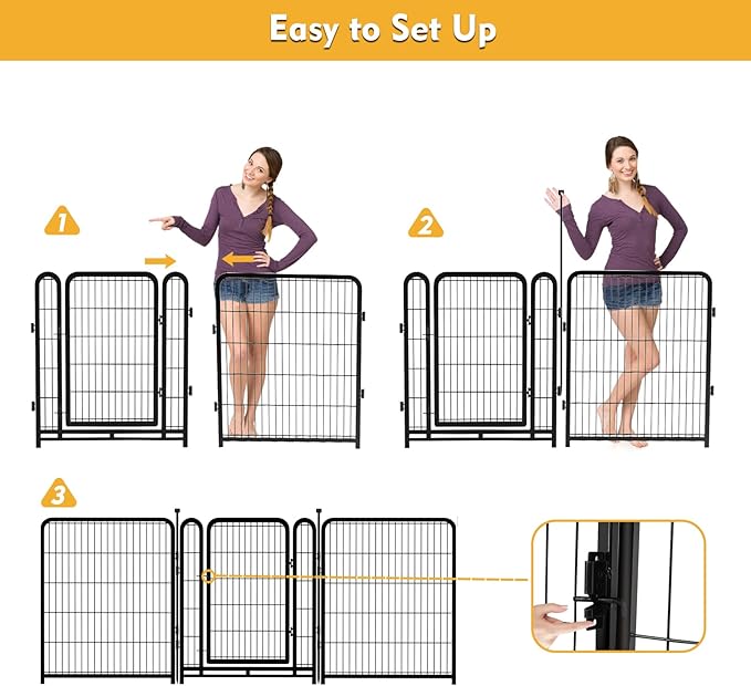 Dog Playpen 48 inch(H) 8 Panels Total 17.7 Ft(L) Dog Fence Outdoor for Yard. Wide Door Low Threshold，Metal Dog Pen Heavy Duty Pet Puppy Exercise Pen for Rv Camping Garden Yard-PawvioPets