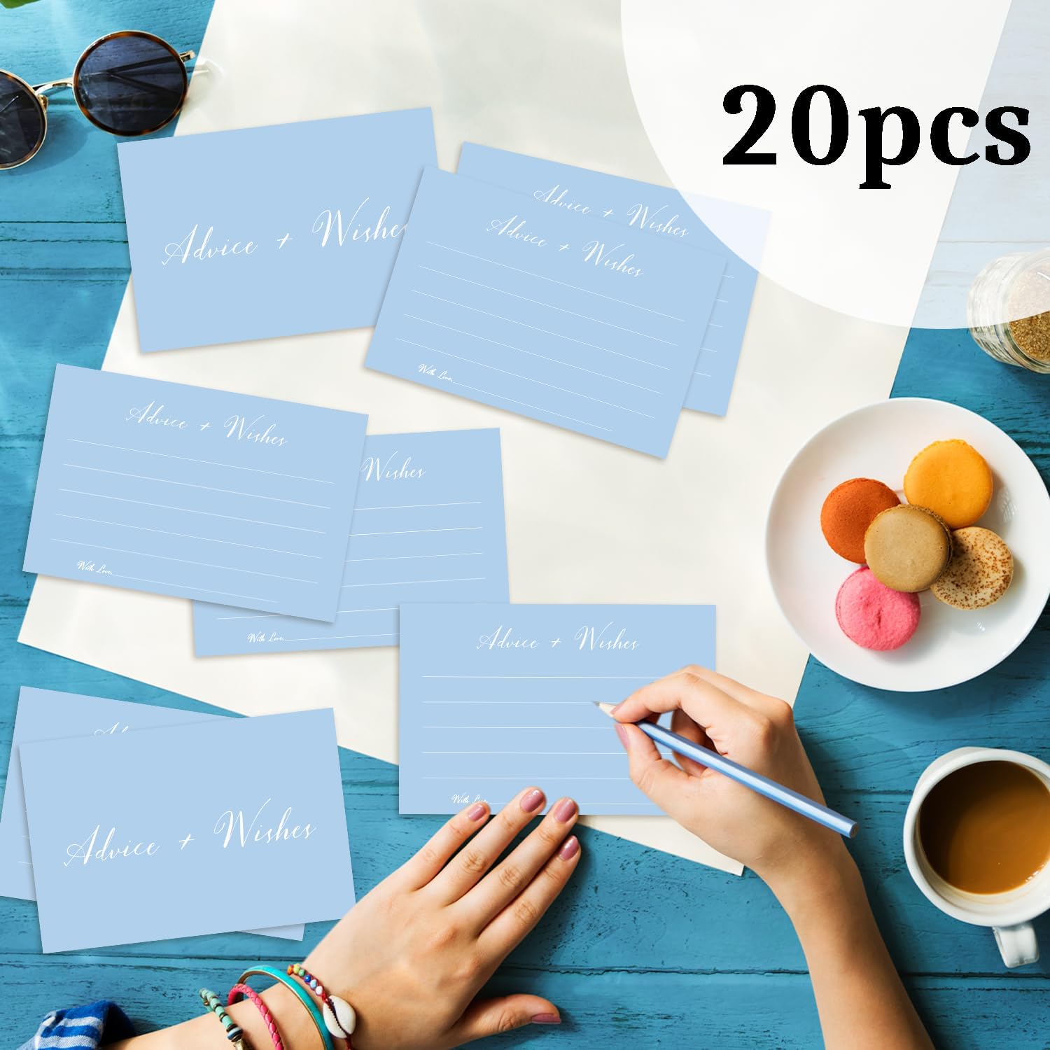 Blue Advice And Wishes Cards, Advice Cards For Bridal, Wedding, Baby Shower, Mr And Mrs, Graduation, Wishes For Baby Cards Baby Shower, Pack Of 20 4x6 Cards Double Sided Print -02