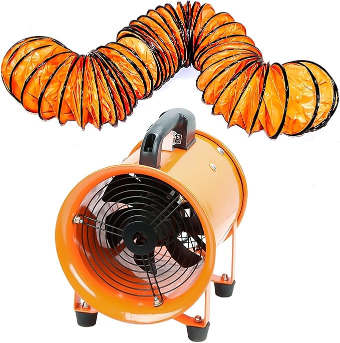 10-Inch High-Velocity Portable Utility Blower Fan, Industrial Exhaust Fan with 16.4ft Flexible Duct Hose, 3150 RPM Low-Noise Ventilator for Basements, Workshops, Warehouses, and Confined Spaces-PawvioPets