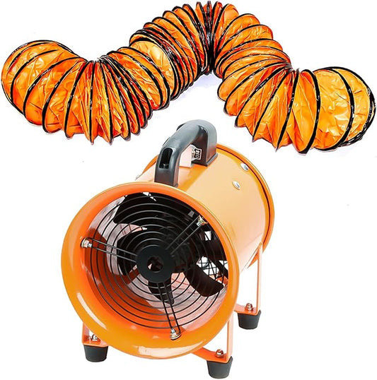 8-Inch High-Velocity Portable Utility Blower Fan, Industrial Exhaust Fan with 16.4ft Flexible Duct Hose, 3150 RPM Low-Noise Ventilator for Basements, Workshops, Warehouses, and Confined Spaces-PawvioPets