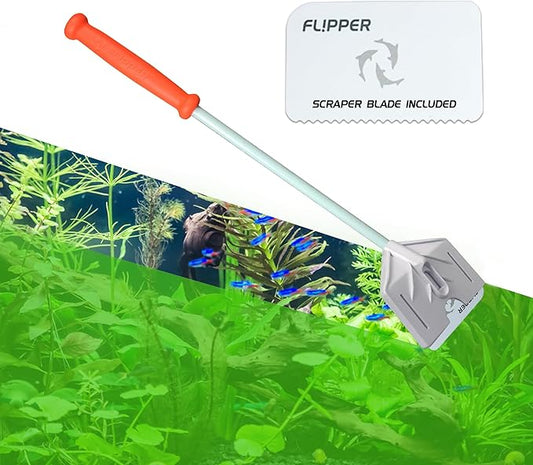 FL!PPER Flipper Platinum Aquarium Algae Scraper | Glass & Acrylic Tank Cleaner with Serrated Blade for Efficient Aquarium Maintenance (18” Rigid Shaft)-PawvioPets
