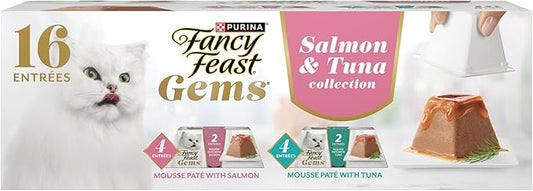 Fancy Feast Gems Pate Cat Food Mousse Salmon or Tuna and a Halo of Savory Gravy Wet Cat Food Variety Pack - (1) 8 ct. Boxes - 8 ct. Box-PawvioPets