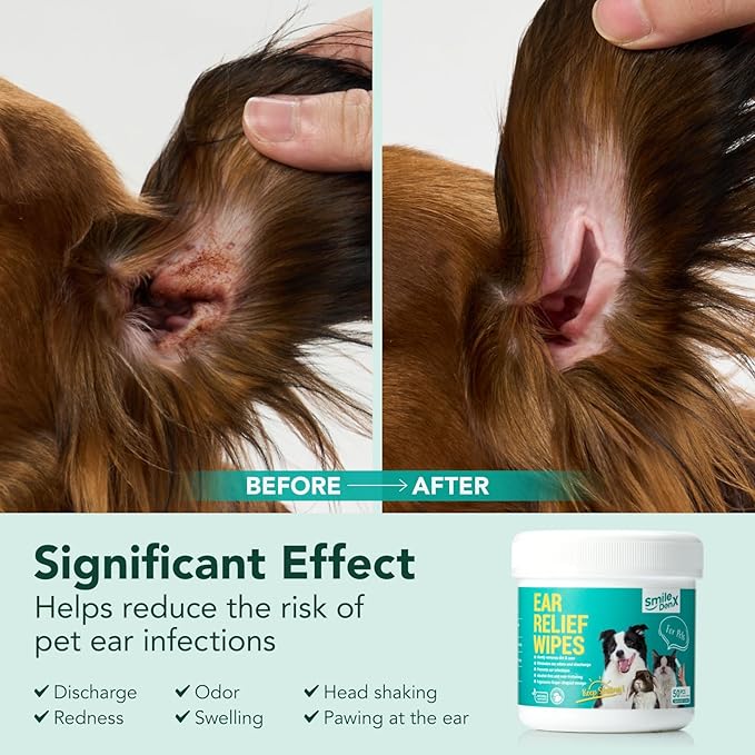 Dog Ear Cleaner Wipes - Dog Ear Infection Treatment Fast Relief from Ear Itching and Inflammation, Cat Ear Wipes Gently Remove Ear Wax Debris and Smelly-PawvioPets