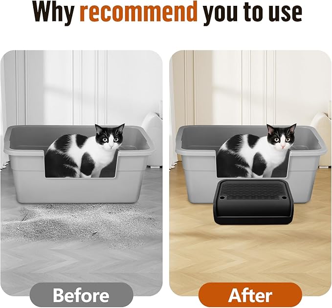 Cat Litter Box Step, Cat Litter Box Ramp Mat with Filter Function for Self-Cleaning Cat Litter Box, Easy to Clean, Cat Pedal Step Stool Ideal for Kitten & Elderly Cats (Black)-PawvioPets