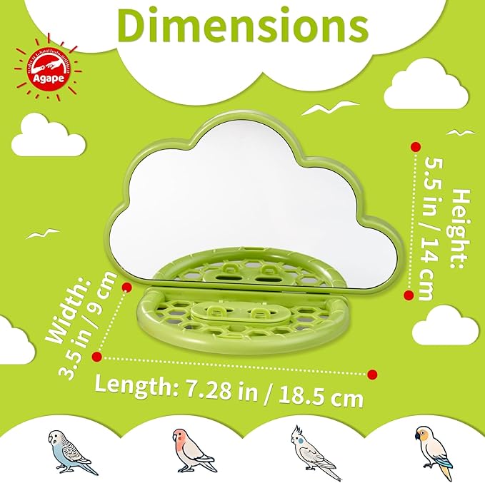 Agape Bird Mirror with Perch&Slow Feeder, Birds Toys for Boredom&Anxiety, Bird Cage Accessories for Parrots to Expend Energy, Interactive Toys for Parakeet, Cockatiel, Lovebird, Conure, Finch, Budgies-PawvioPets
